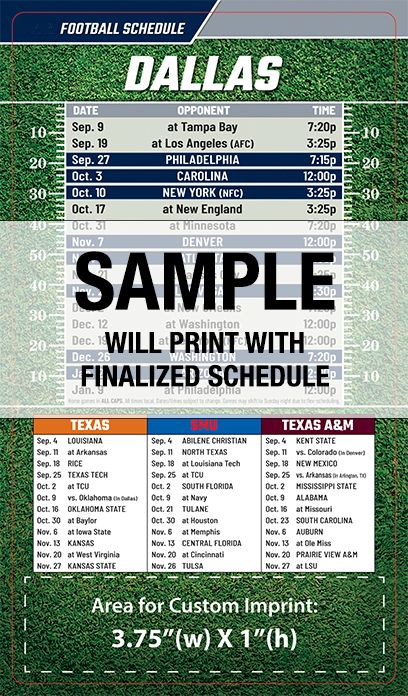 ReaMark Products: Dallas South Full Magnet Football Schedule